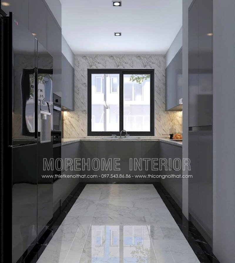 Đối với không gian bếp hiện đại không được lớn, mẫu tủ bếp chữ U gỗ công nghiệp acrylic màu xám là lựa chọn không thể hơn, đặc biệt phù hợp với các không gian chung cư, biệt thự, nhà phố. mẫu tủ bếp gỗ công nghiệp An Cường