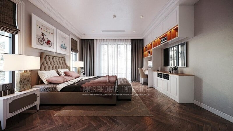 Giường ngủ bọc nệm phong cách đương đại đẹp, sang trọng cho phòng bé trai.