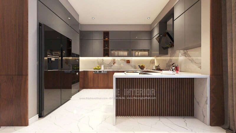 Tủ bếp gỗ An Cường đẹp sang trọng cho phòng bếp chung cư, nhà phố, biệt thự hiện đại.